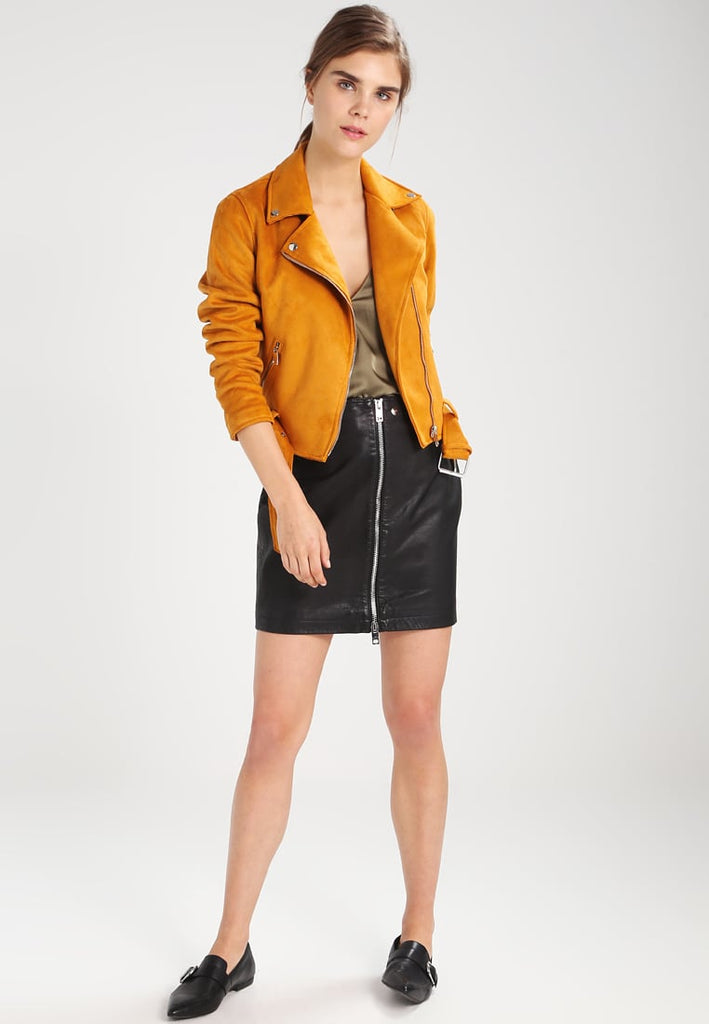 Knee Length Skirt - Women Real Lambskin Leather Mini Skirt WS120 - Koza Leathers