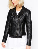 Women Real Lambskin Leather Biker Jacket KW065
