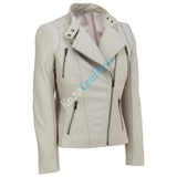 Women Real Lambskin Leather Biker Jacket KW179