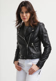 Women Real Lambskin Leather Biker Jacket KW067