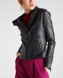 Women Real Lambskin Leather Biker Jacket KW276