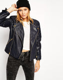 Women Real Lambskin Leather Biker Jacket KW068