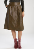 Women Real Lambskin Leather Below Knee Skirt WS122