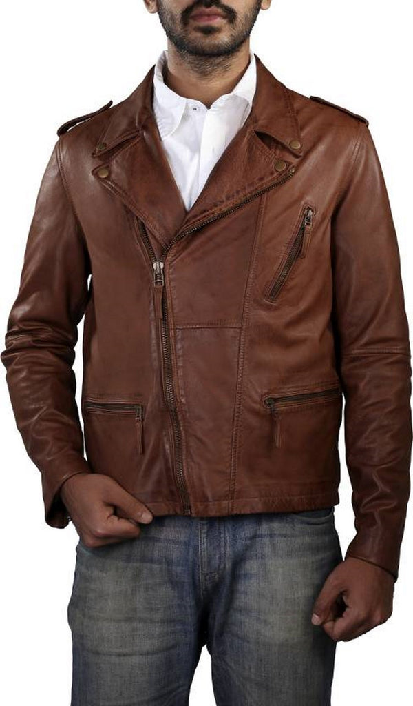 Biker Jacket - Men Real Lambskin Motorcycle Leather Biker Jacket KM386 - Koza Leathers