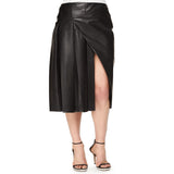 Women Real Lambskin Leather Knee Length Skirt WS145