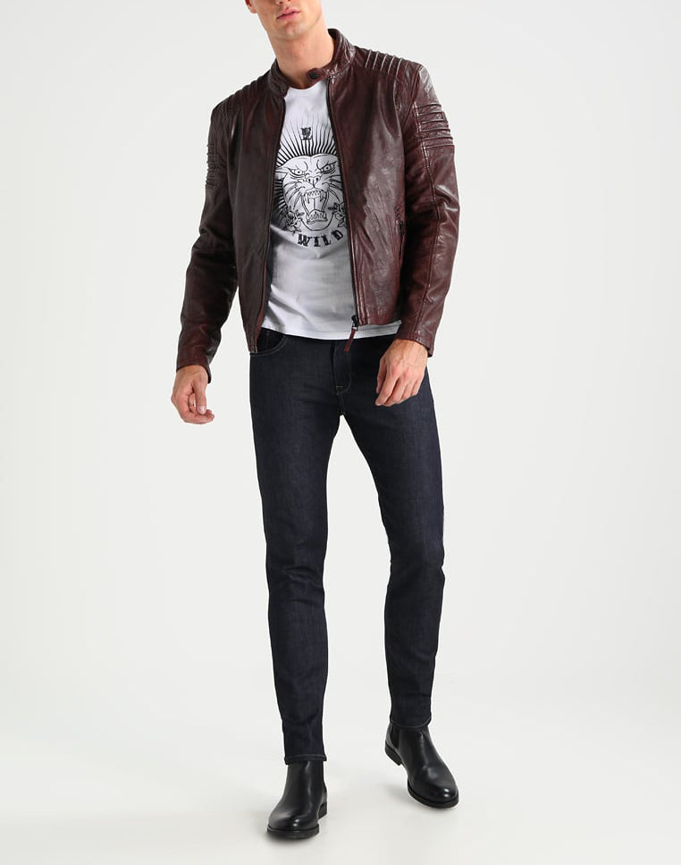 Biker Jacket - Men Real Lambskin Motorcycle Leather Biker Jacket KM237 - Koza Leathers