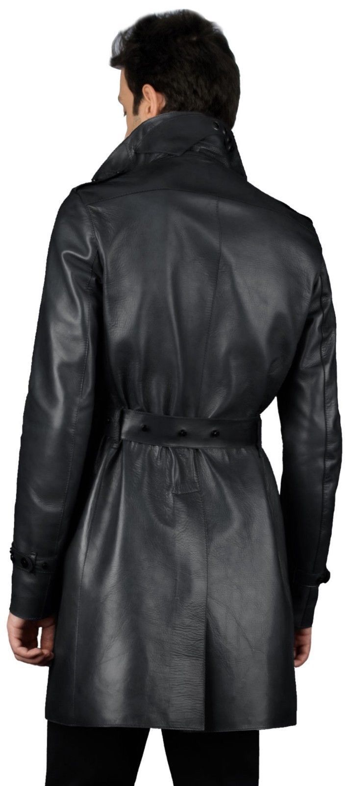 Koza Leathers Men's Genuine Lambskin Trench Coat Real Leather Jacket TM036