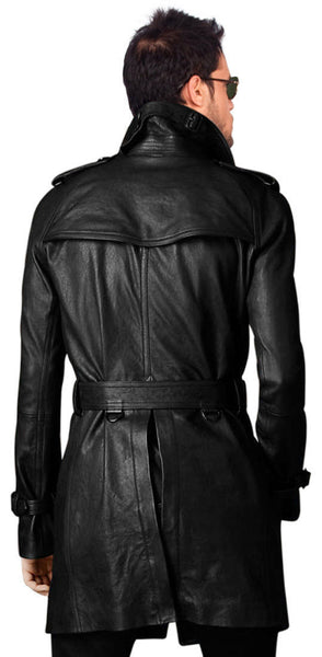 Koza Leathers Men's Genuine Lambskin Trench Coat Real Leather Jacket T