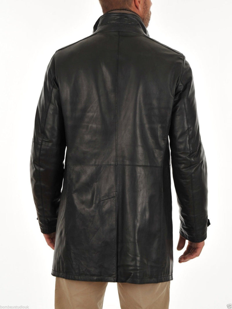 Koza Leathers Men's Genuine Lambskin Trench Coat Real Leather Jacket TM045