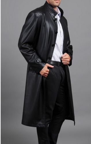Koza Leathers Men's Genuine Lambskin Trench Coat Real Leather Jacket T