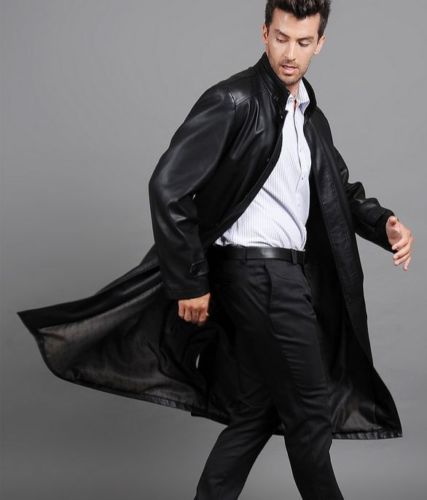 Koza Leathers Men's Genuine Lambskin Trench Coat Real Leather Jacket T