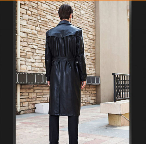 Koza Leathers Men's Genuine Lambskin Trench Coat Real