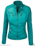 Women Real Lambskin Leather Biker Jacket KW092