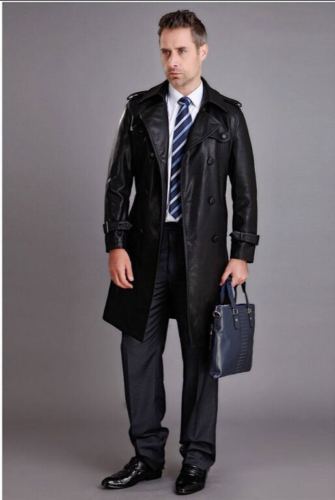 Koza Leathers Men's Genuine Lambskin Trench Coat Real Leather Jacket T