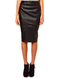 Women Real Lambskin Leather Knee Length Skirt WS004
