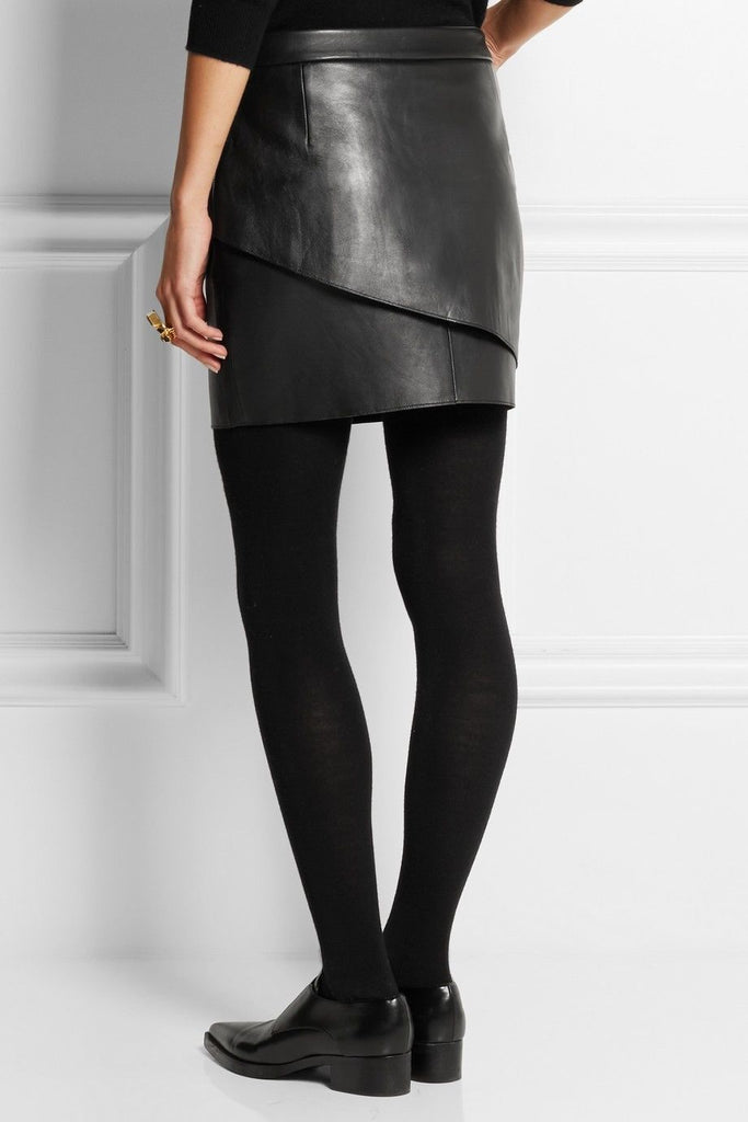 Knee Length Skirt - Women Real Lambskin Leather Mini Skirt WS034 - Koza Leathers