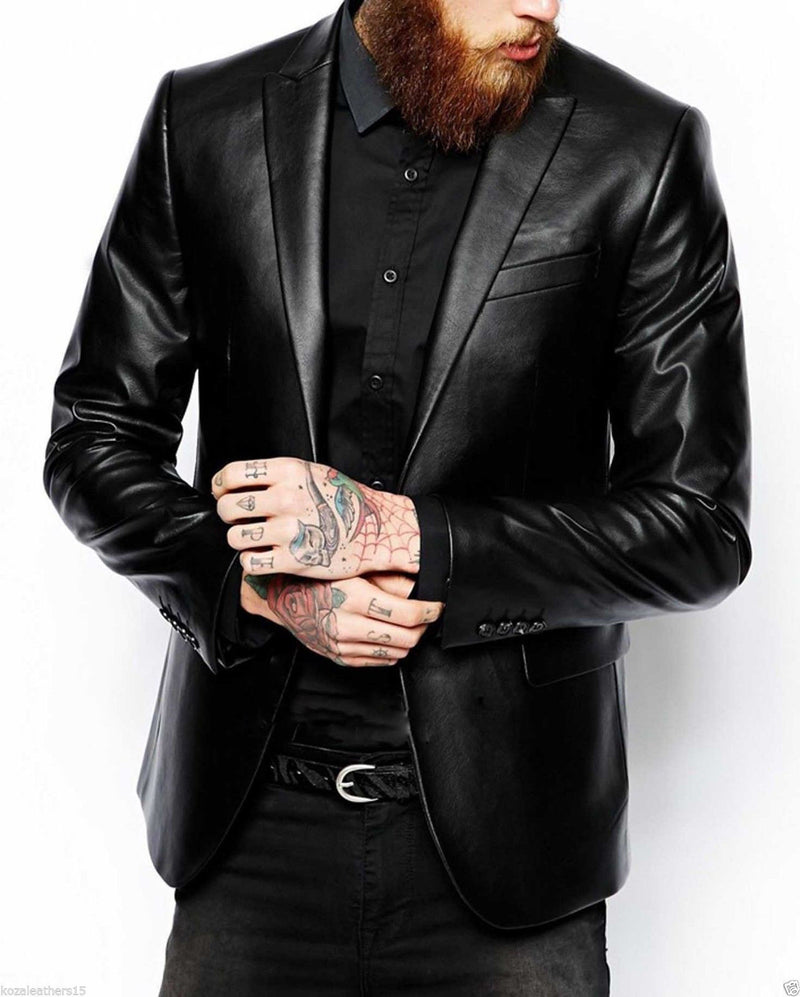 Leather Blazer - Men Real Sheepskin Leather Blazer KB001 - Koza Leathers