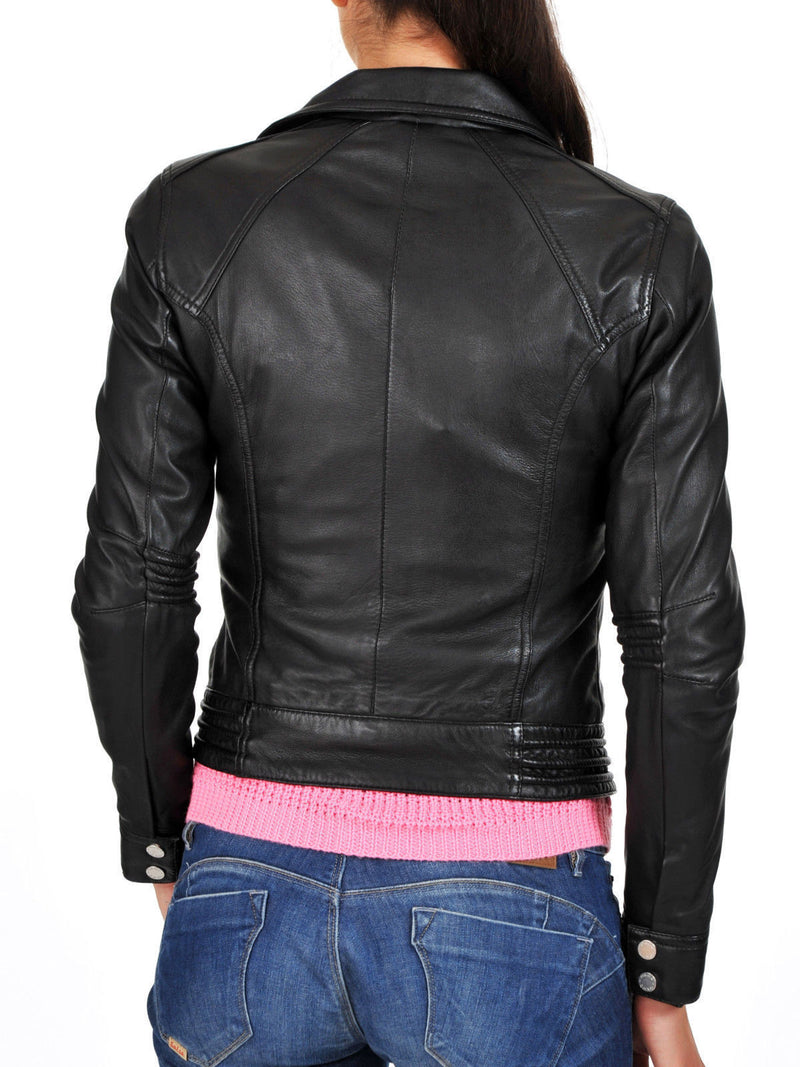 Biker / Motorcycle Jacket - Women Real Lambskin Leather Biker Jacket KW069 - Koza Leathers