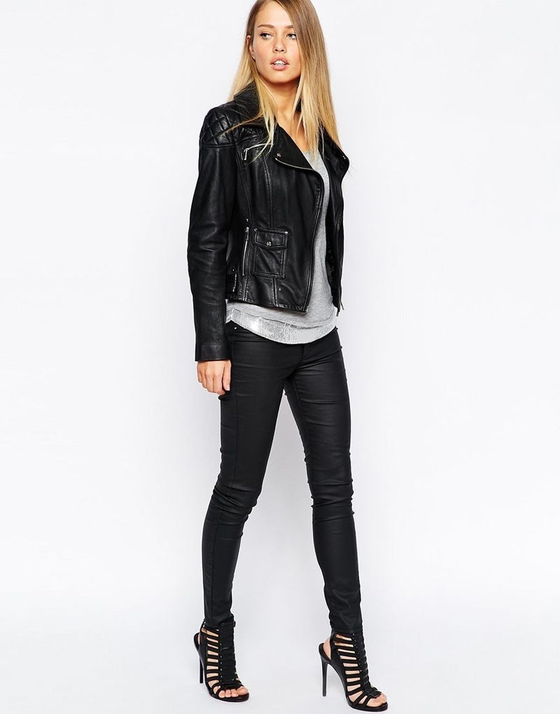 Biker / Motorcycle Jacket - Women Real Lambskin Leather Biker Jacket KW070 - Koza Leathers