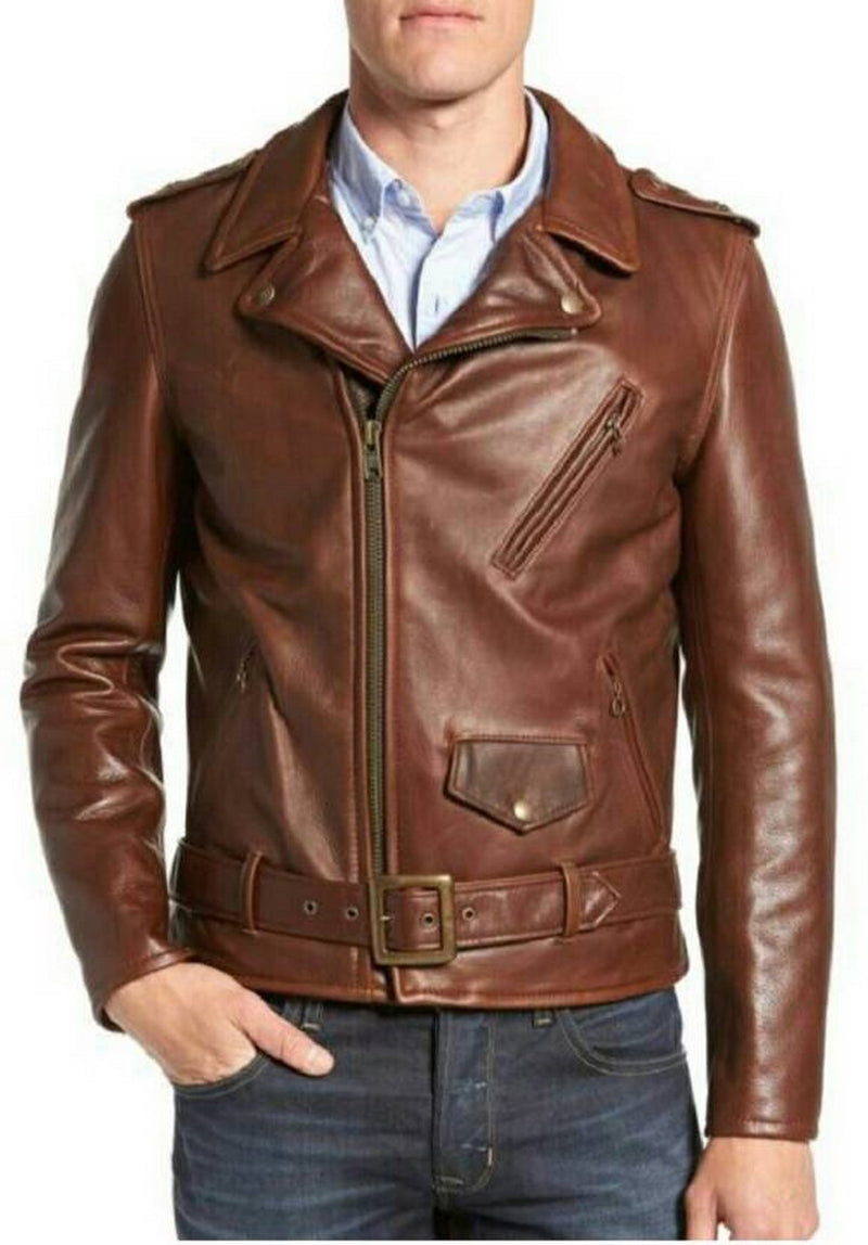 Biker Jacket - Men Real Lambskin Motorcycle Leather Biker Jacket KM478 - Koza Leathers