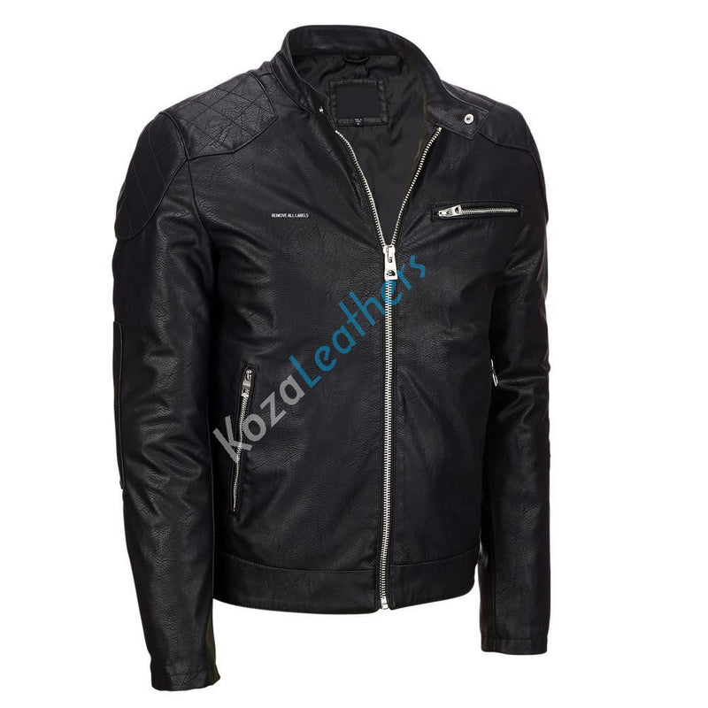 Biker Jacket - Men Real Lambskin Motorcycle Leather Biker Jacket KM207 - Koza Leathers