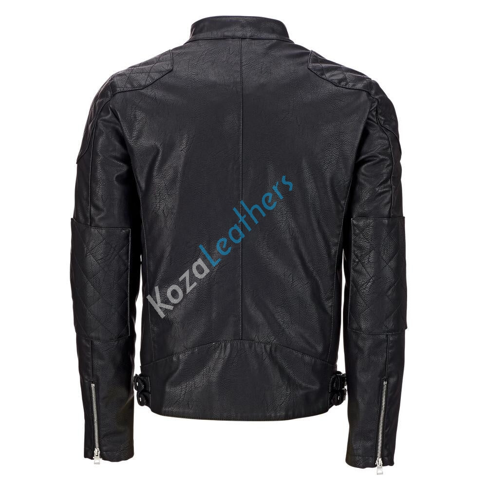 Biker Jacket - Men Real Lambskin Motorcycle Leather Biker Jacket KM207 - Koza Leathers