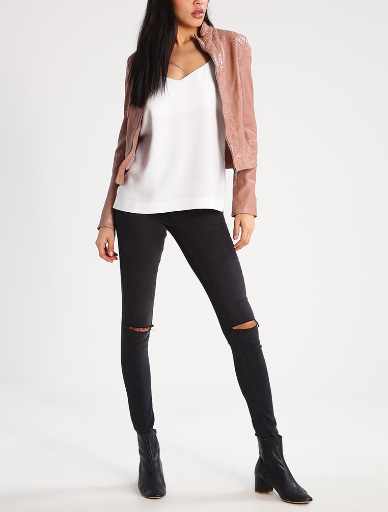 Biker / Motorcycle Jacket - Women Real Lambskin Leather Biker Jacket KW280 - Koza Leathers