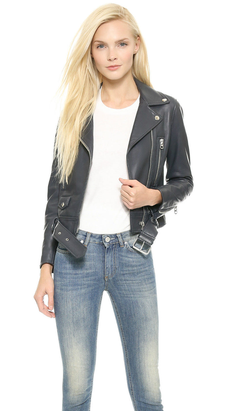 Biker / Motorcycle Jacket - Women Real Lambskin Leather Biker Jacket KW071 - Koza Leathers