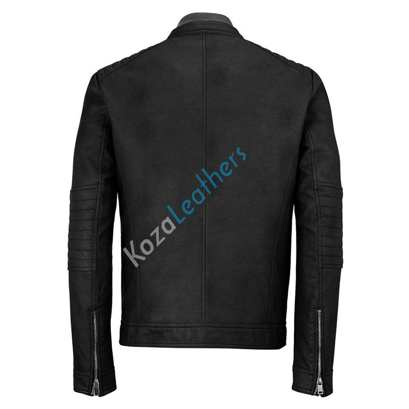 Biker Jacket - Men Real Lambskin Motorcycle Leather Biker Jacket KM208 - Koza Leathers