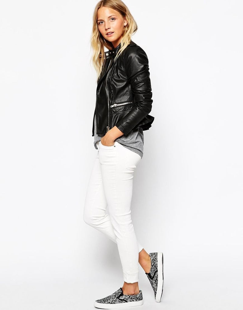 Biker / Motorcycle Jacket - Women Real Lambskin Leather Biker Jacket KW075 - Koza Leathers