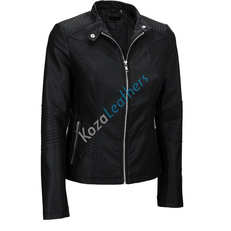 Biker / Motorcycle Jacket - Women Real Lambskin Leather Biker Jacket KW183 - Koza Leathers