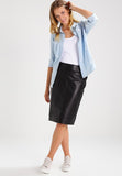 Knee Length Skirt - Women Real Lambskin Leather Knee Length Skirt WS128 - Koza Leathers