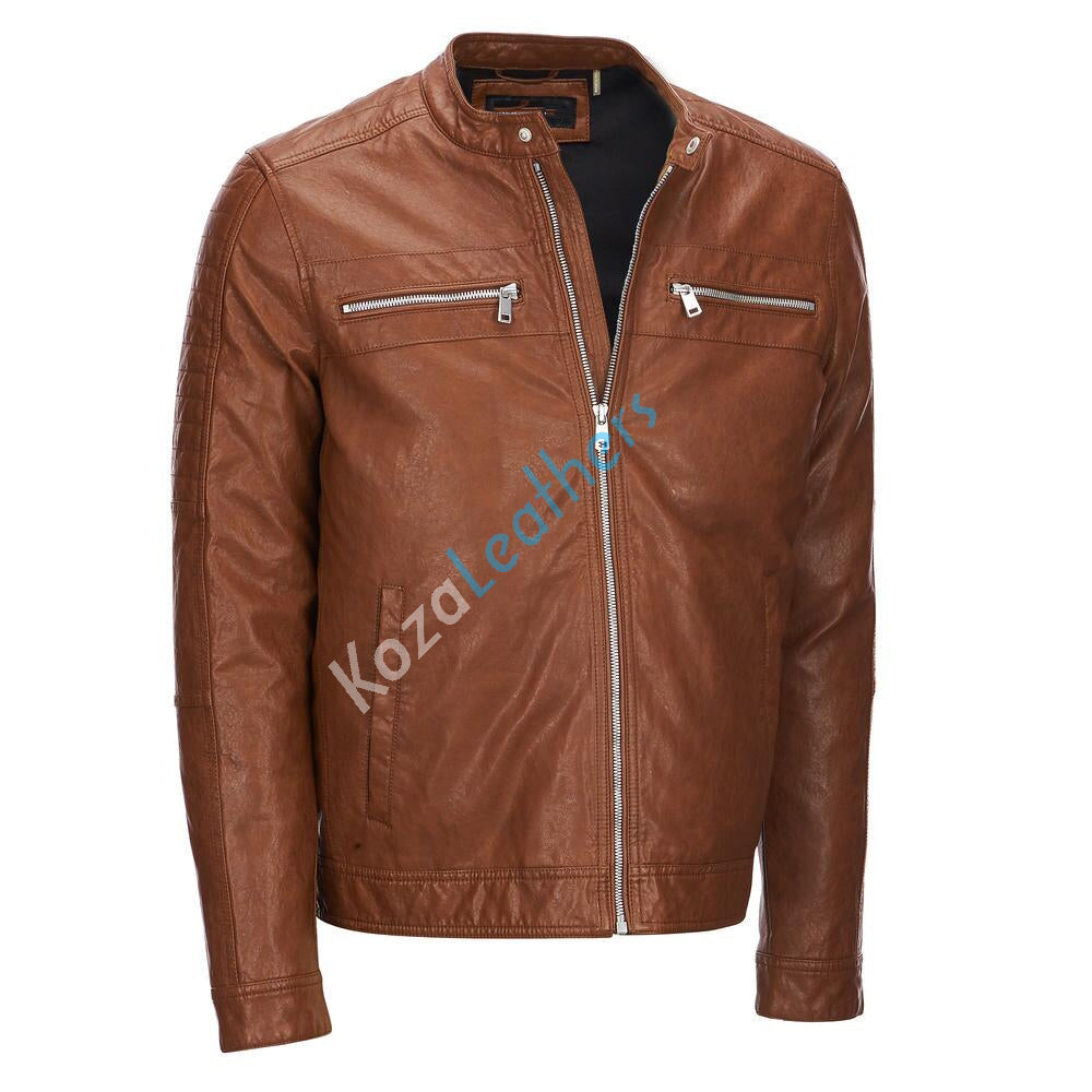 Biker Jacket - Men Real Lambskin Motorcycle Leather Biker Jacket KM210 - Koza Leathers