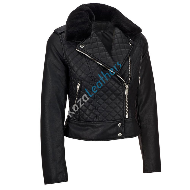 Biker / Motorcycle Jacket - Women Real Lambskin Leather Biker Jacket KW170 - Koza Leathers