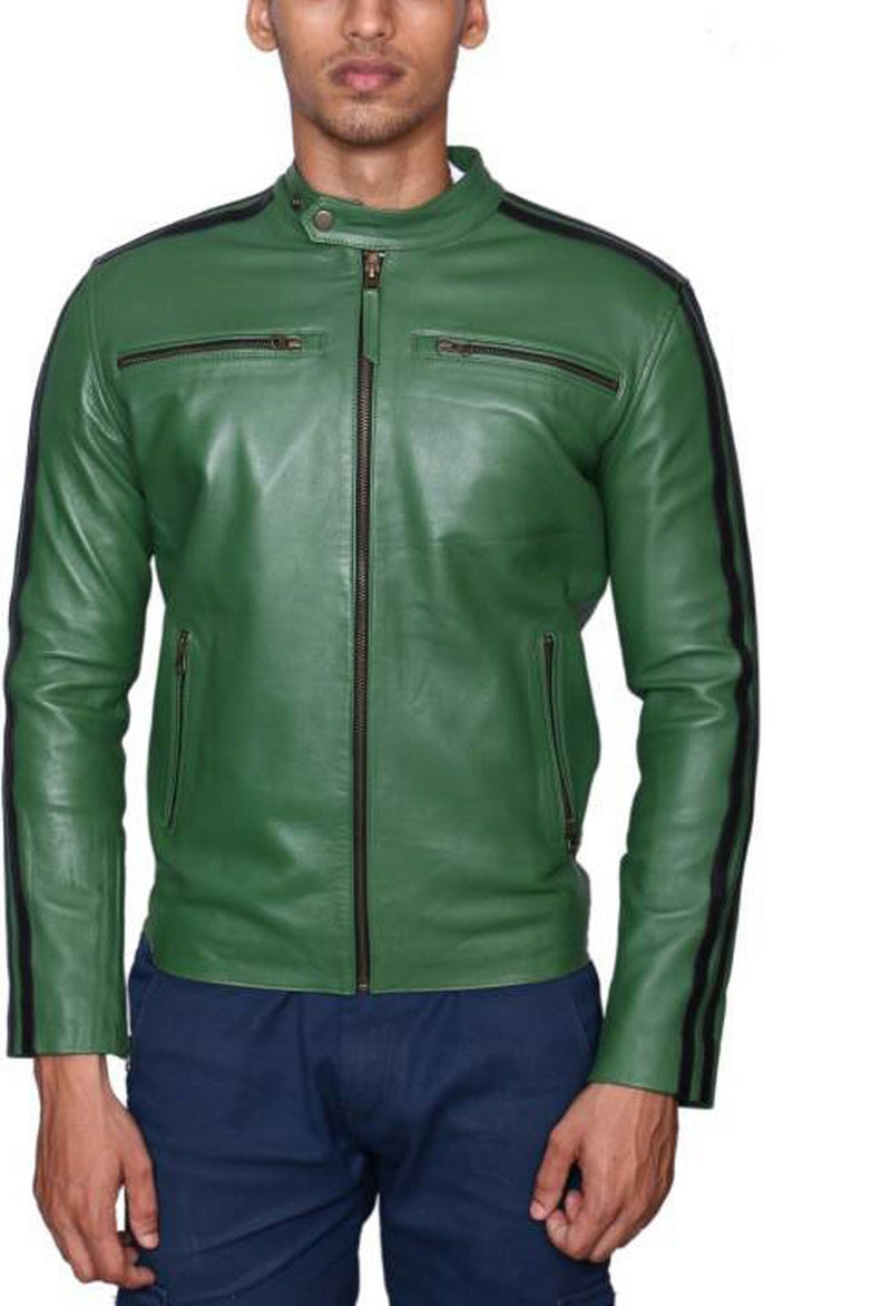 Biker Jacket - Men Real Lambskin Motorcycle Leather Biker Jacket KM482 - Koza Leathers