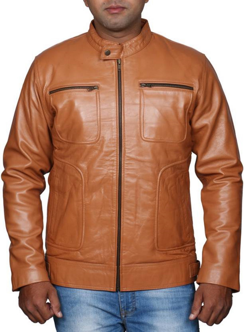 Biker Jacket - Men Real Lambskin Motorcycle Leather Biker Jacket KM483 - Koza Leathers