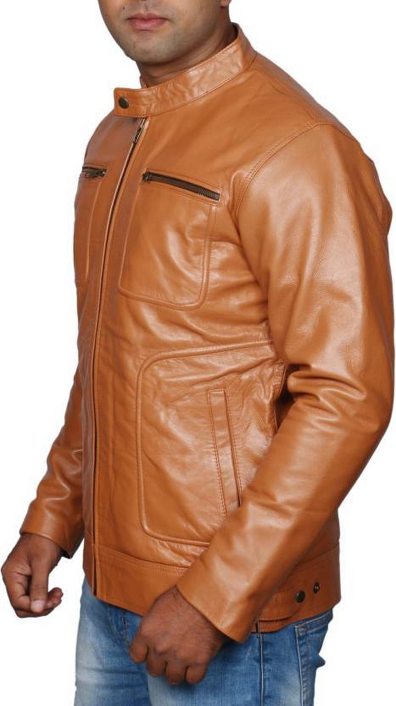 Biker Jacket - Men Real Lambskin Motorcycle Leather Biker Jacket KM483 - Koza Leathers