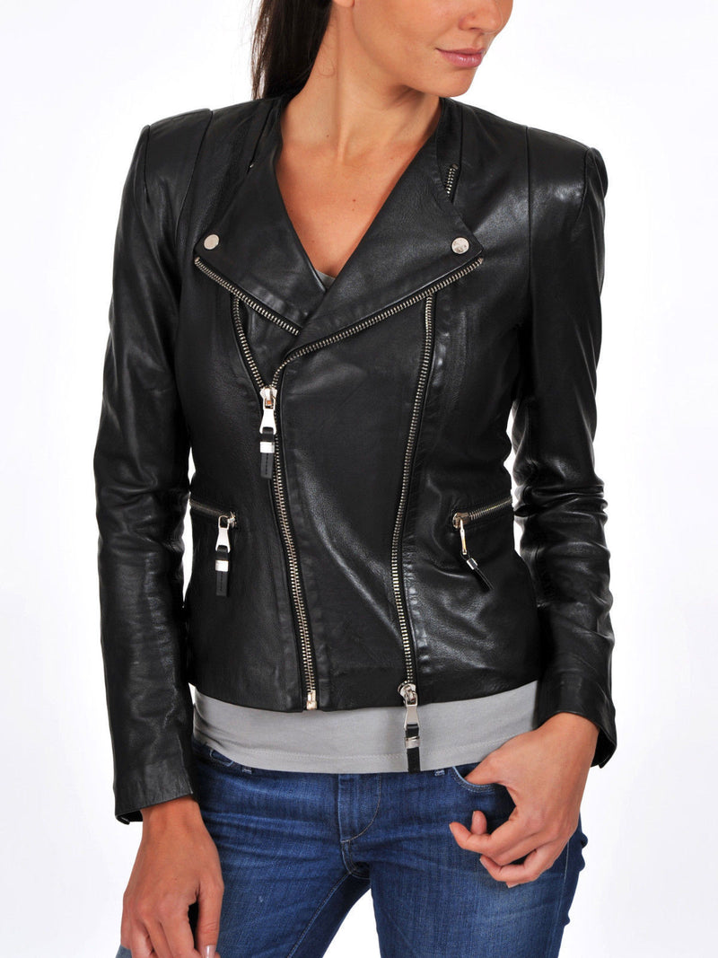 Biker / Motorcycle Jacket - Women Real Lambskin Leather Biker Jacket KW079 - Koza Leathers