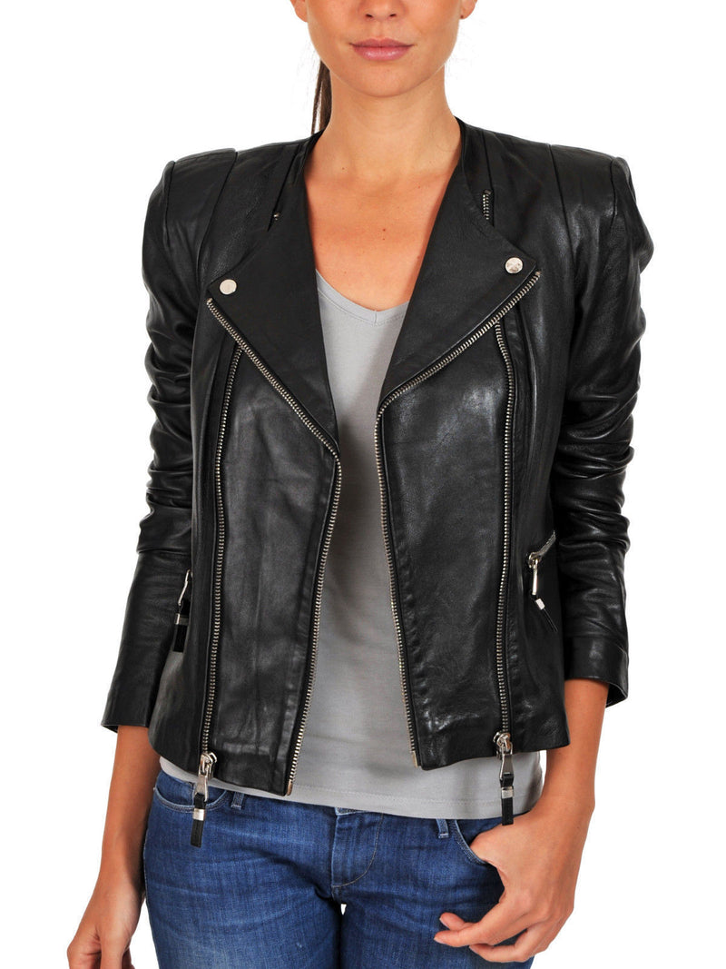 Biker / Motorcycle Jacket - Women Real Lambskin Leather Biker Jacket KW079 - Koza Leathers