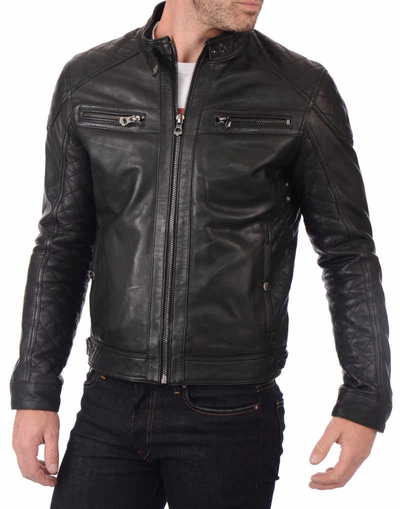 Biker Jacket - Men Real Lambskin Leather Jacket KM008 - Koza Leathers