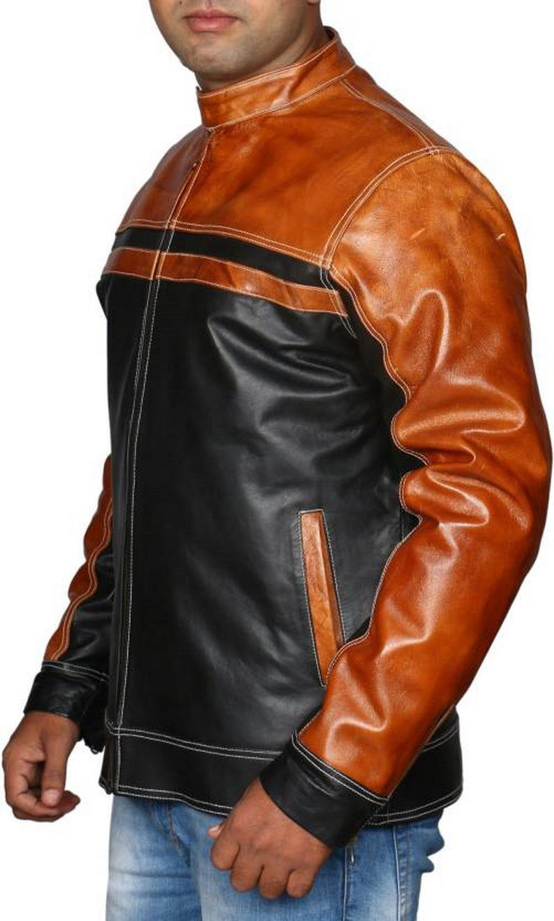 Biker Jacket - Men Real Lambskin Motorcycle Leather Biker Jacket KM485 - Koza Leathers