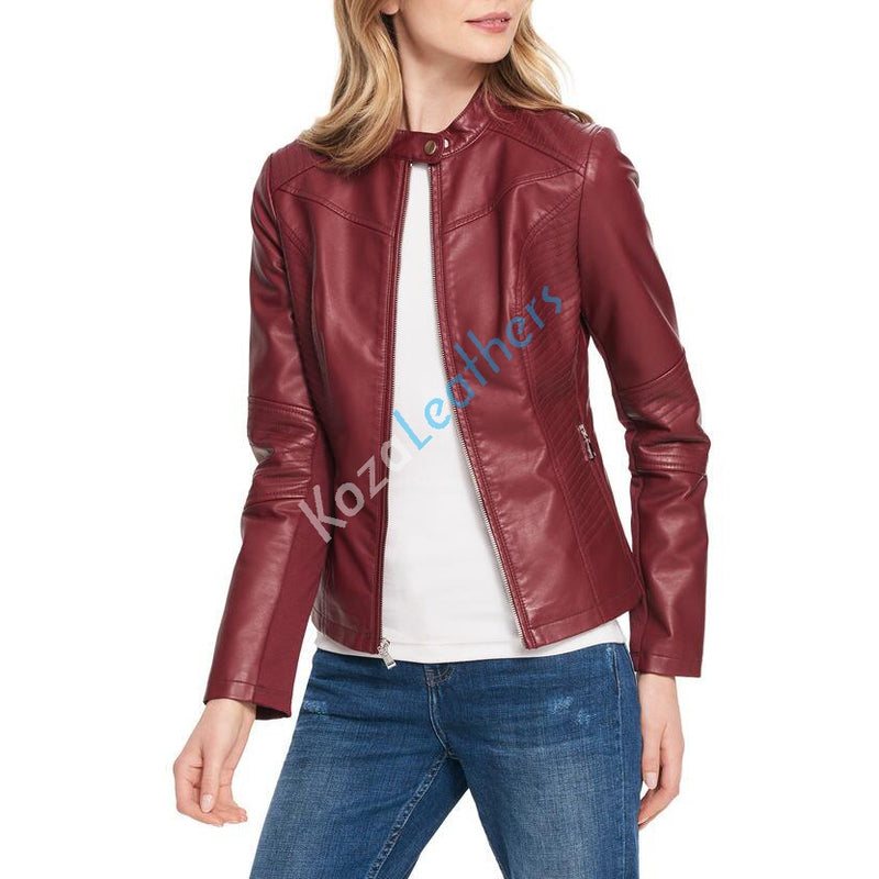 Biker / Motorcycle Jacket - Women Real Lambskin Leather Biker Jacket KW172 - Koza Leathers