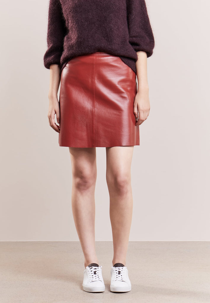Knee Length Skirt - Women Real Lambskin Leather Mini Skirt WS134 - Koza Leathers
