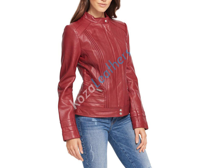 Biker / Motorcycle Jacket - Women Real Lambskin Leather Biker Jacket KW103 - Koza Leathers