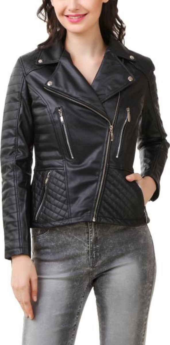 Biker / Motorcycle Jacket - Women Real Lambskin Leather Biker Jacket KW383 - Koza Leathers