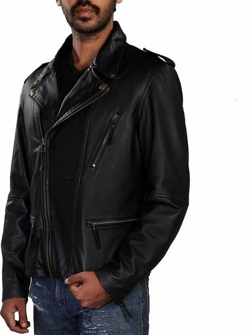 Biker Jacket - Men Real Lambskin Motorcycle Leather Biker Jacket KM387 - Koza Leathers