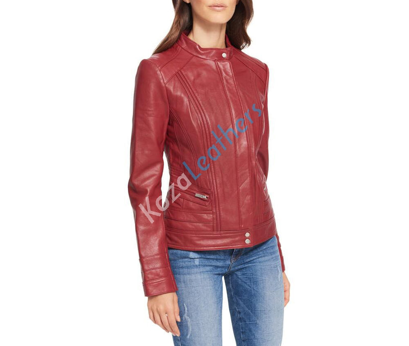Biker / Motorcycle Jacket - Women Real Lambskin Leather Biker Jacket KW103 - Koza Leathers