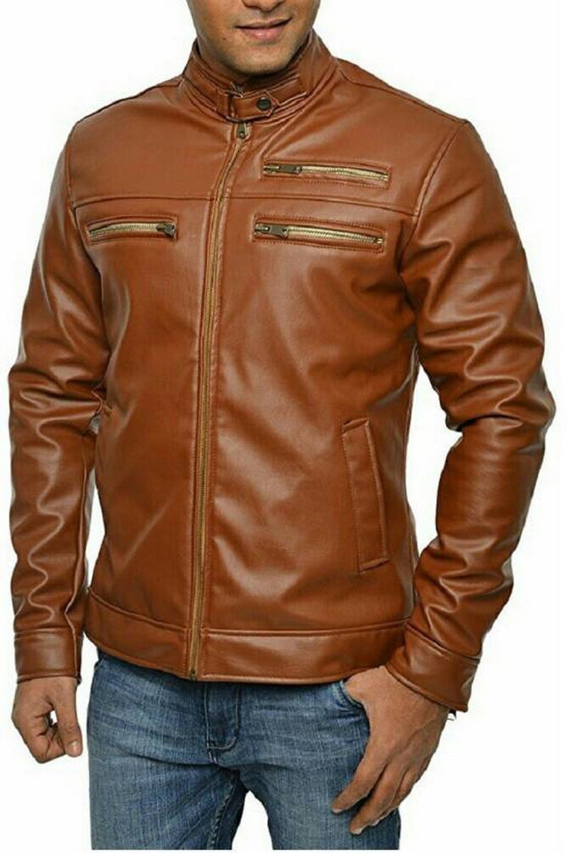 Biker Jacket - Men Real Lambskin Motorcycle Leather Biker Jacket KM487 - Koza Leathers