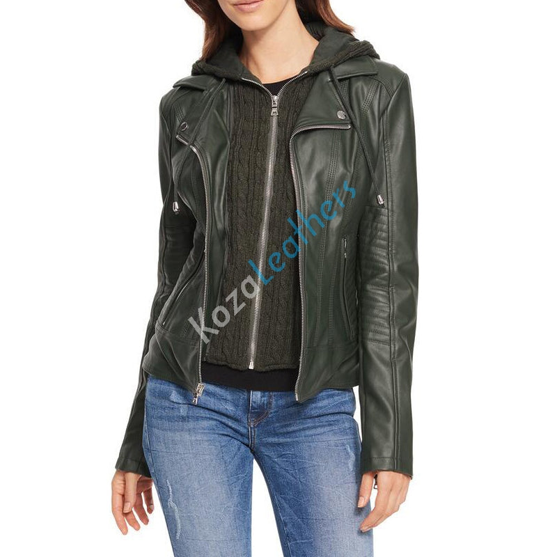 Biker / Motorcycle Jacket - Women Real Lambskin Leather Biker Jacket KW184 - Koza Leathers