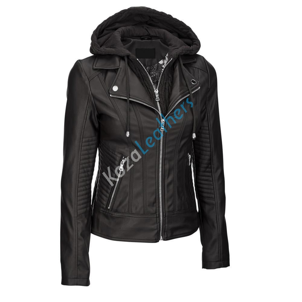 Biker / Motorcycle Jacket - Women Real Lambskin Leather Biker Jacket KW185 - Koza Leathers